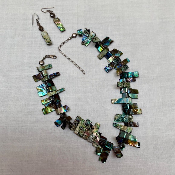 Handcrafted ABALONE SHELL Necklace and Pierced Earring Set Natural Shell - Picture 9 of 11